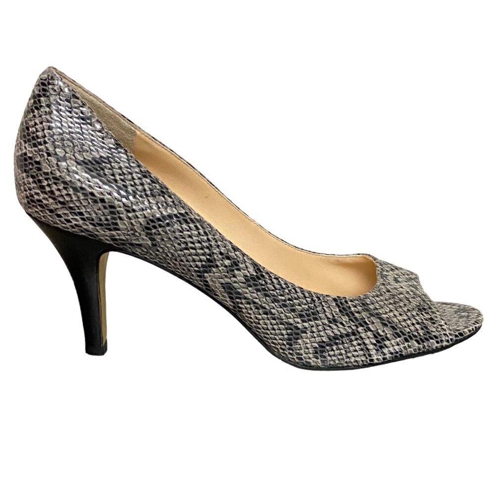 Cole Haan Nike Air Snakeskin Peep-Toe Heels in Gray Black Size 10B